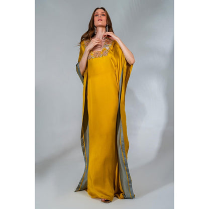 Neha Khullar Yellow Kaftan In Modal Satin