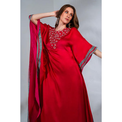 Neha Khullar Red Kaftan In Modal Satin