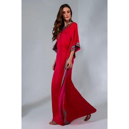 Neha Khullar Red Kaftan In Modal Satin