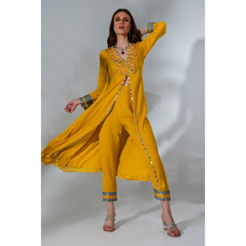 Neha Khullar Yellow Georgette Organza Kurta Pant with Dupatta (Set of 3)