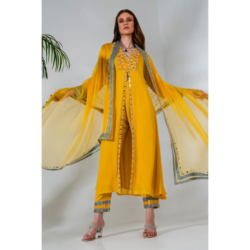 Neha Khullar Yellow Georgette Organza Kurta Pant with Dupatta (Set of 3)