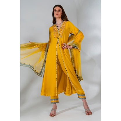 Neha Khullar Yellow Georgette Organza Kurta Pant with Dupatta (Set of 3)