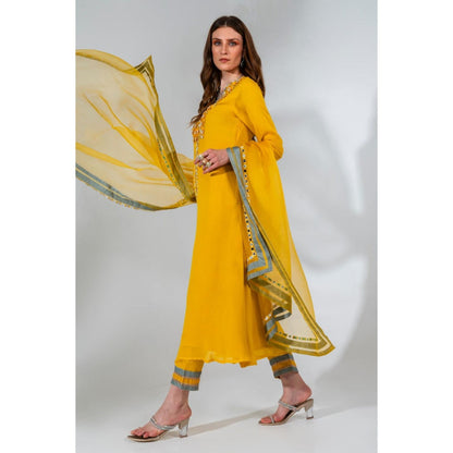 Neha Khullar Yellow Georgette Organza Kurta Pant with Dupatta (Set of 3)