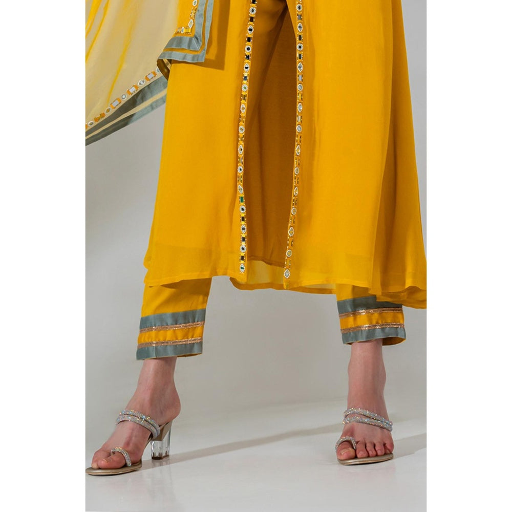 Neha Khullar Yellow Georgette Organza Kurta Pant with Dupatta (Set of 3)