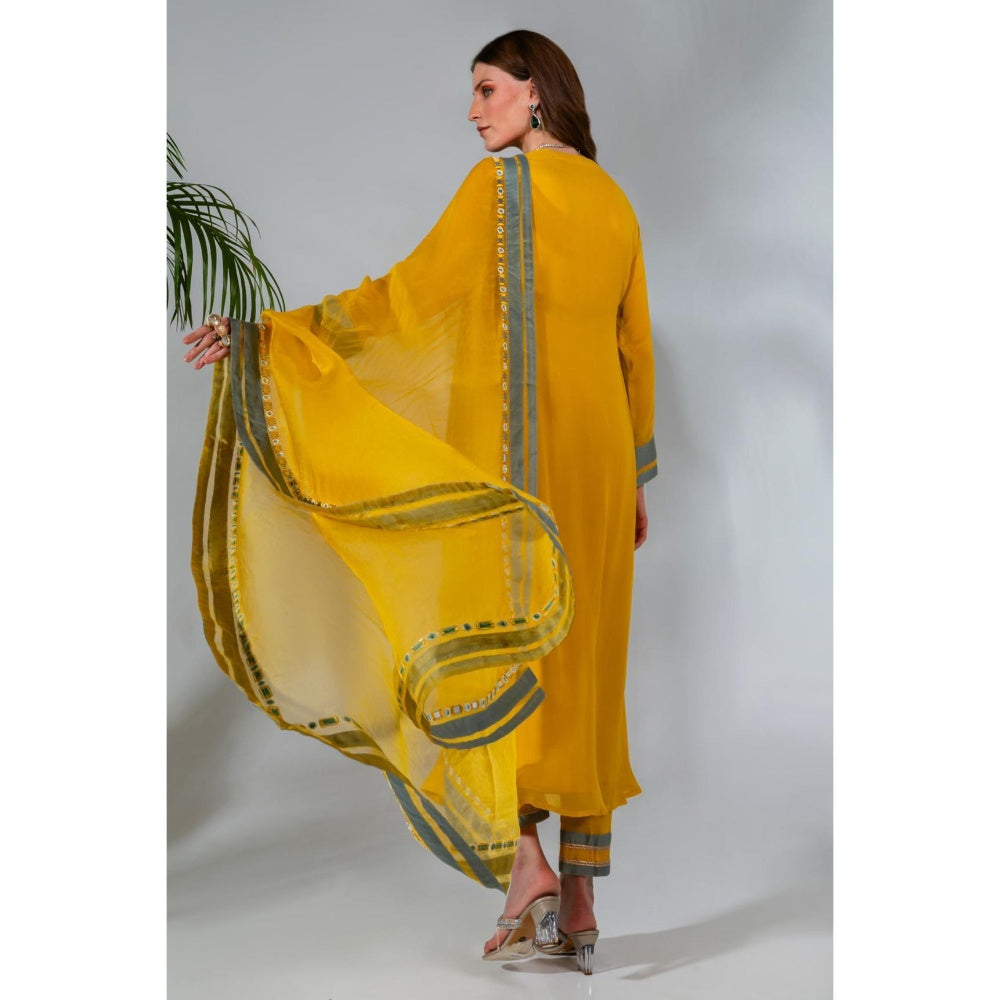 Neha Khullar Yellow Georgette Organza Kurta Pant with Dupatta (Set of 3)