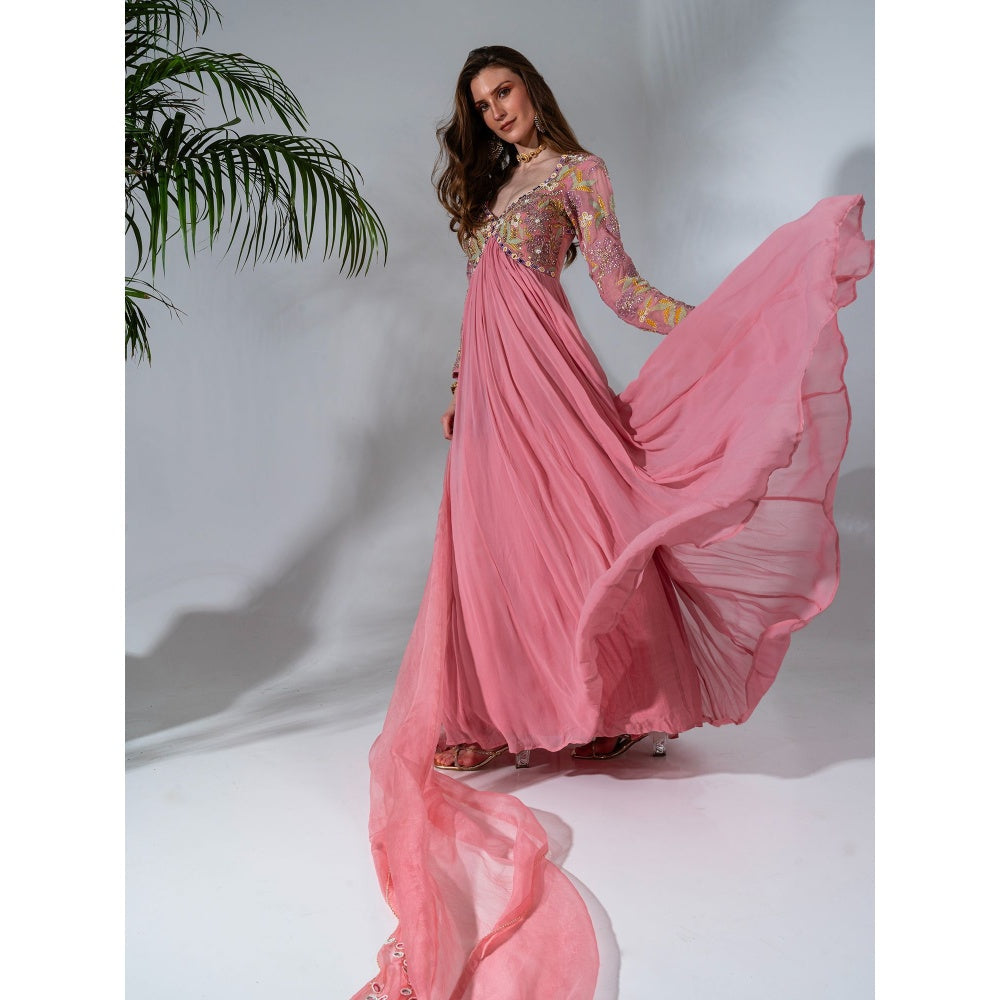 Neha Khullar Pink Georgette Anarkali with Organza Dupatta (Set of 2)