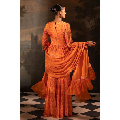 Neha Khullar Tangerine Georgette Kurti Sharara with Dupatta (Set of 3)