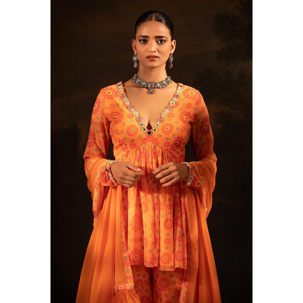 Neha Khullar Tangerine Georgette Kurti Sharara with Dupatta (Set of 3)