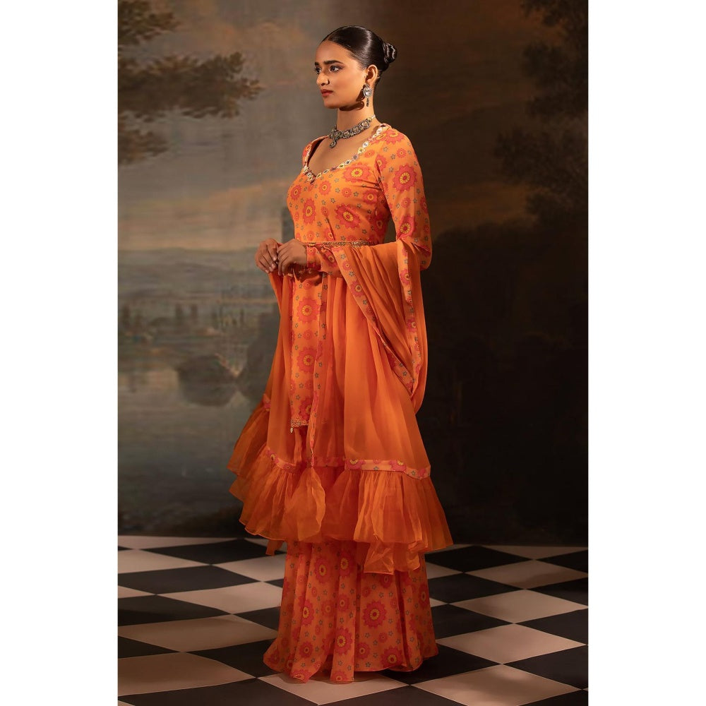 Neha Khullar Tangerine Georgette Kurti Sharara with Dupatta (Set of 3)