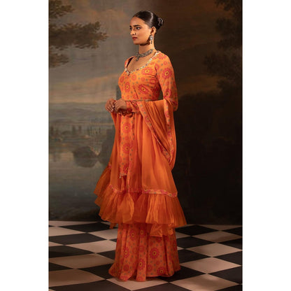 Neha Khullar Tangerine Georgette Kurti Sharara with Dupatta (Set of 3)