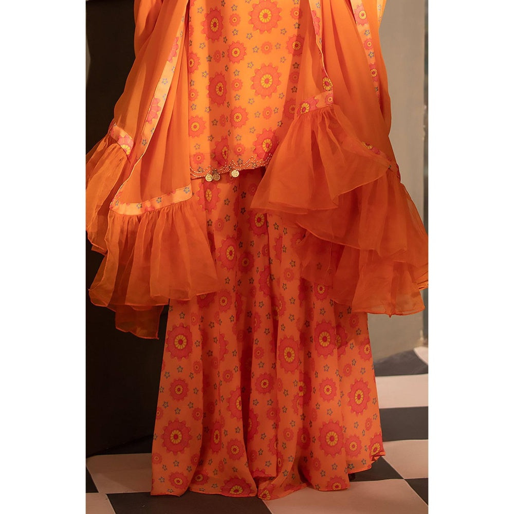 Neha Khullar Tangerine Georgette Kurti Sharara with Dupatta (Set of 3)