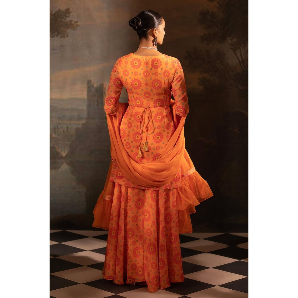 Neha Khullar Tangerine Georgette Kurti Sharara with Dupatta (Set of 3)