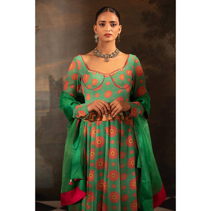 Neha Khullar Green Georgette Anarkali Pant with Dupatta (Set of 3)