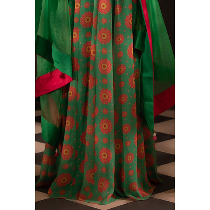 Neha Khullar Green Georgette Anarkali Pant with Dupatta (Set of 3)