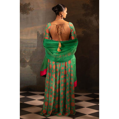 Neha Khullar Green Georgette Anarkali Pant with Dupatta (Set of 3)