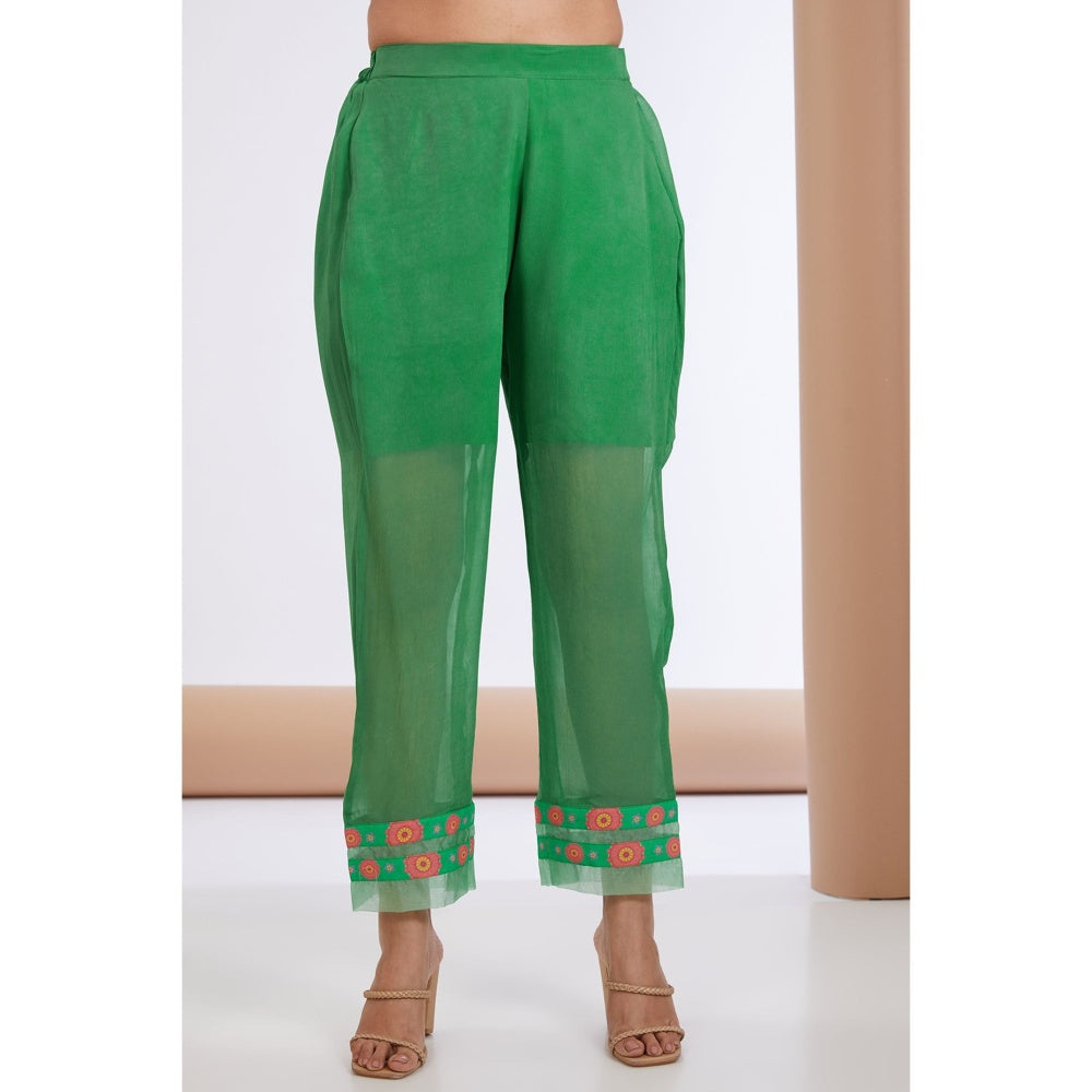 Neha Khullar Green Georgette Anarkali Pant with Dupatta (Set of 3)