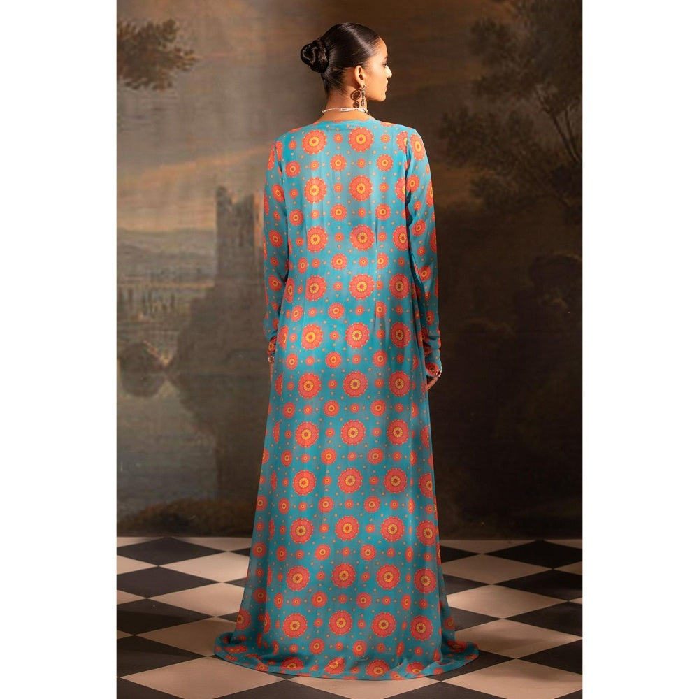 Neha Khullar Blue Georgette Blouse Jacket with Palazzo (Set of 3)