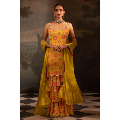 Neha Khullar Yellow Georgette Kurti Sharara with Dupatta (Set of 3)