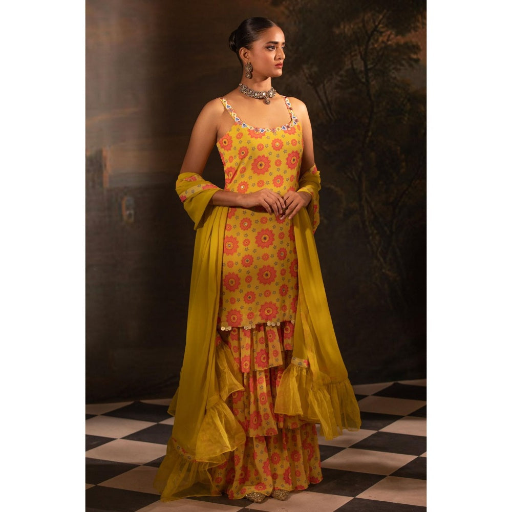 Neha Khullar Yellow Georgette Kurti Sharara with Dupatta (Set of 3)