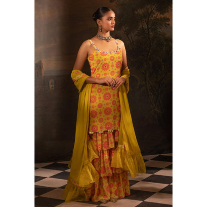 Neha Khullar Yellow Georgette Kurti Sharara with Dupatta (Set of 3)