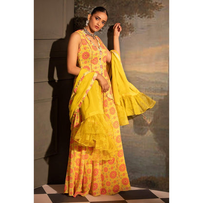 Neha Khullar Yellow Georgette Kurti Sharara with Dupatta (Set of 3)