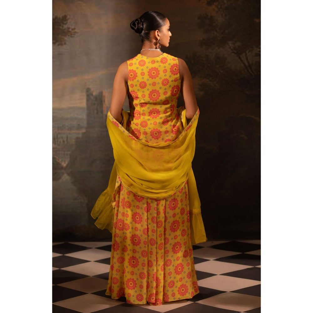 Neha Khullar Yellow Georgette Kurti Sharara with Dupatta (Set of 3)