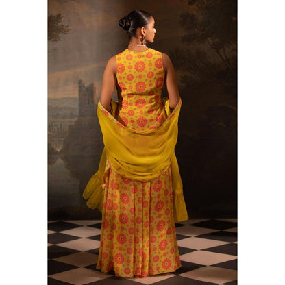 Neha Khullar Yellow Georgette Kurti Sharara with Dupatta (Set of 3)