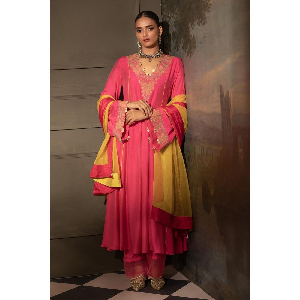 Neha Khullar Fuchsia Chanderi Silk Kurta Pant with Dupatta (Set of 3)