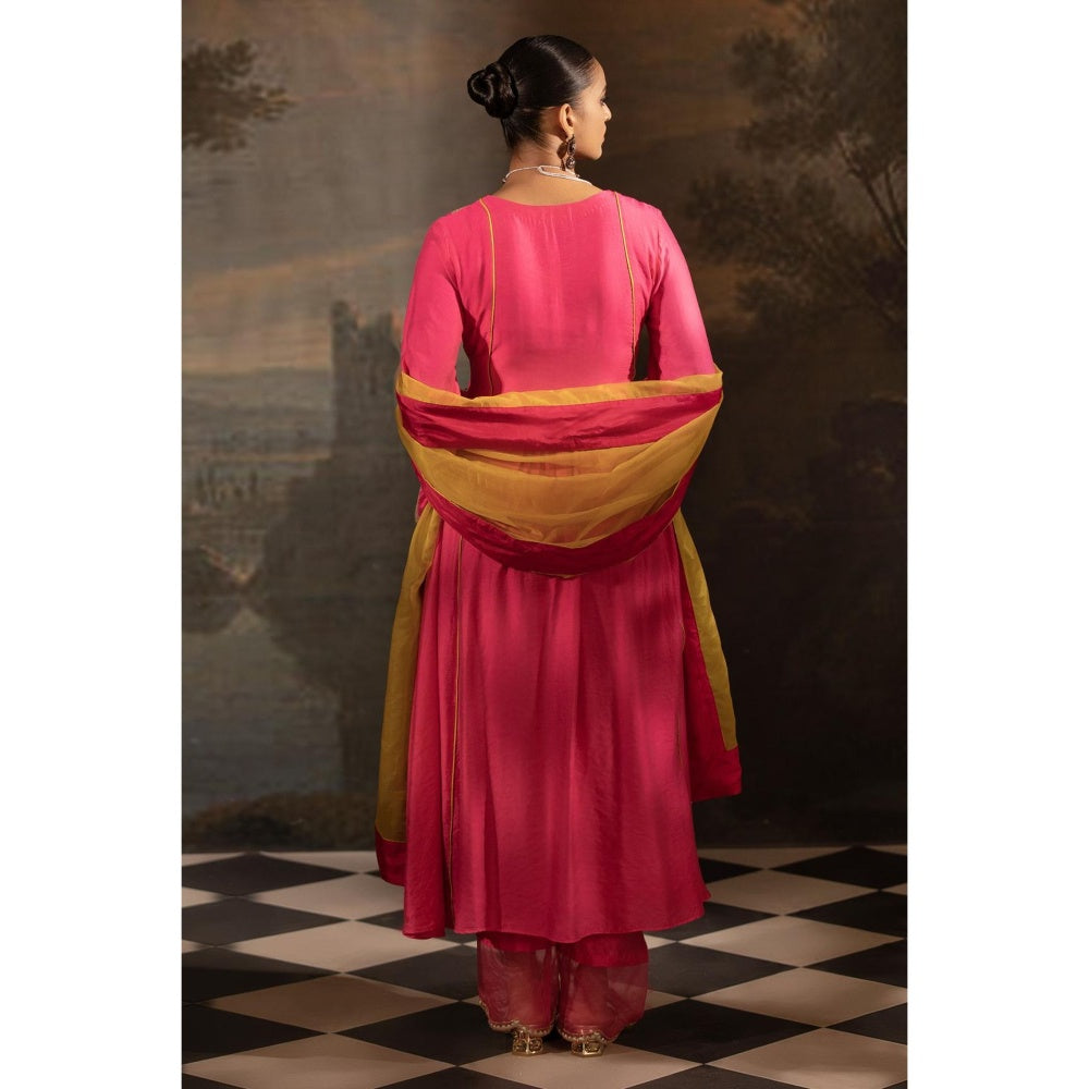 Neha Khullar Fuchsia Chanderi Silk Kurta Pant with Dupatta (Set of 3)