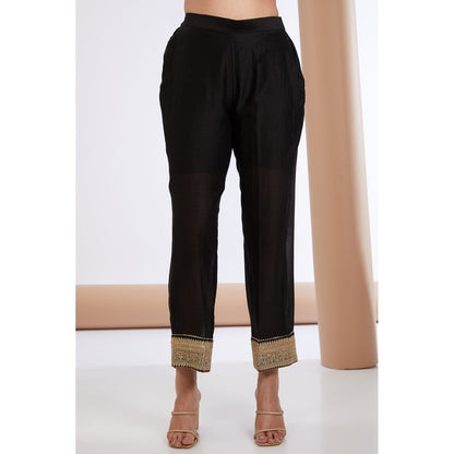 Neha Khullar Black Chnaderi Silk Embroidered Kurta Pant & Dupatta (Set of 3)