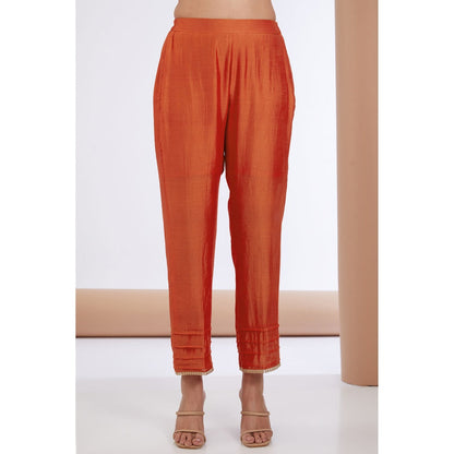 Neha Khullar Orange Chnaderi Silk Anarkali Kurta Pant & Dupatta (Set of 3)