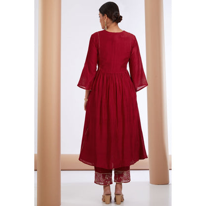 Neha Khullar Red Embroidered Anarkali Kurta Pant & Dupatta (Set of 3)