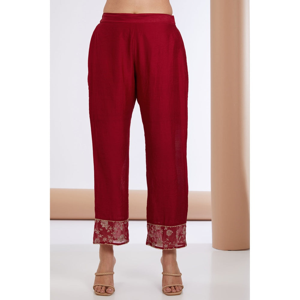 Neha Khullar Red Embroidered Anarkali Kurta Pant & Dupatta (Set of 3)