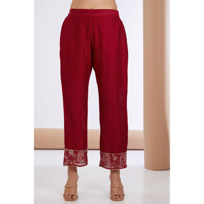 Neha Khullar Red Embroidered Anarkali Kurta Pant & Dupatta (Set of 3)