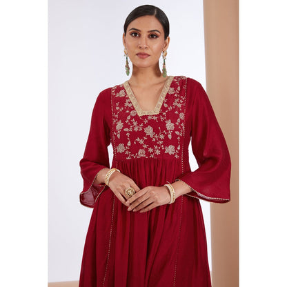 Neha Khullar Red Embroidered Anarkali Kurta Pant & Dupatta (Set of 3)