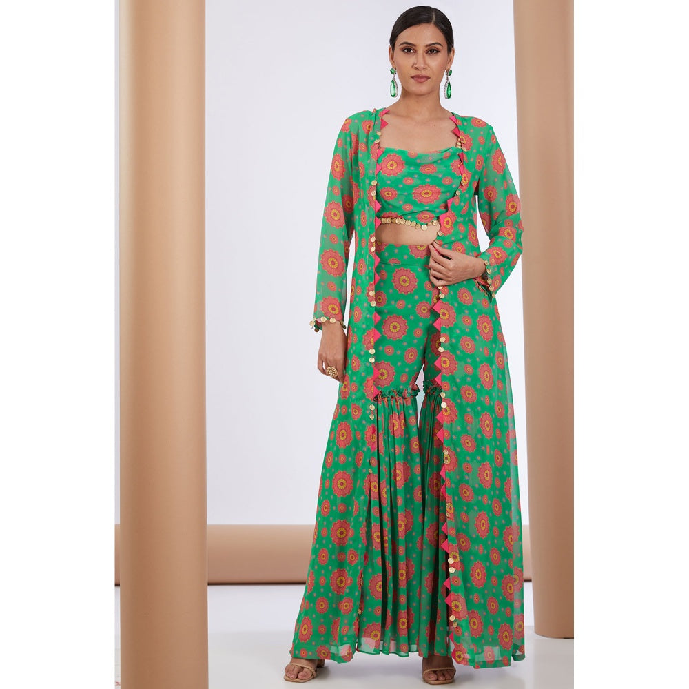 Neha Khullar Green Printed Sharara (Set of 3)