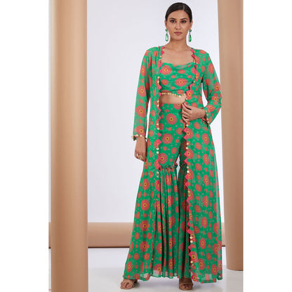 Neha Khullar Green Printed Sharara (Set of 3)
