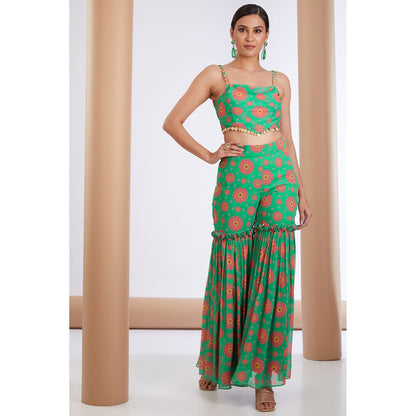 Neha Khullar Green Printed Sharara (Set of 3)