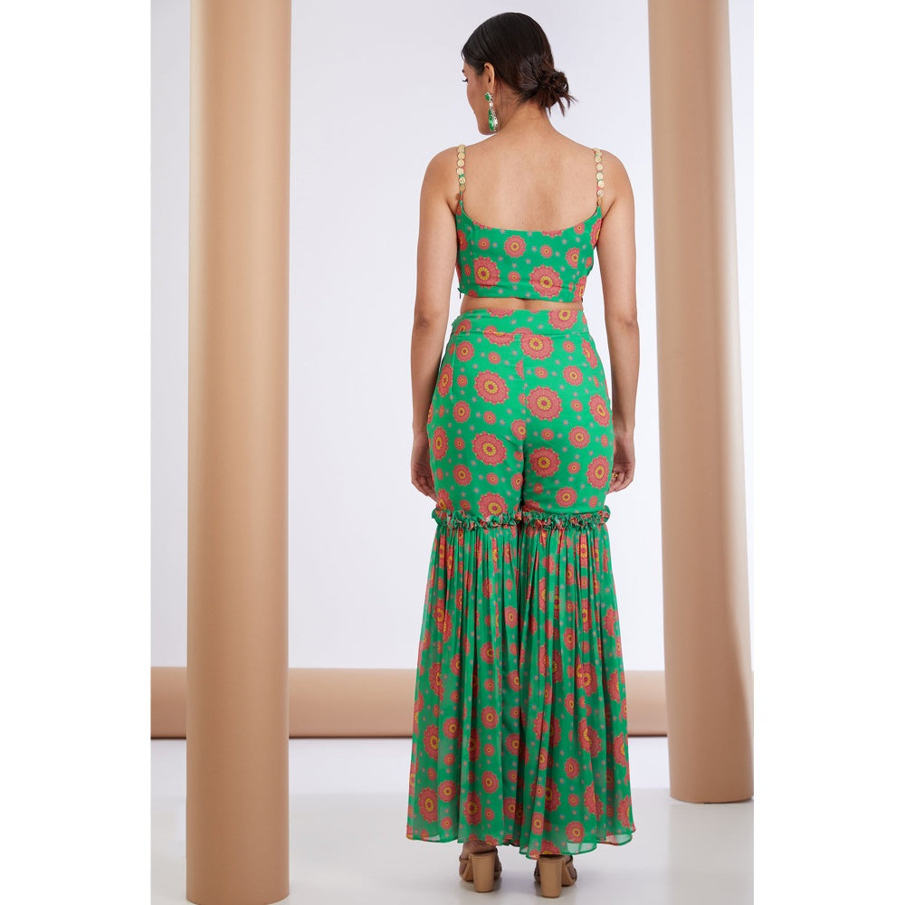 Neha Khullar Green Printed Sharara (Set of 3)
