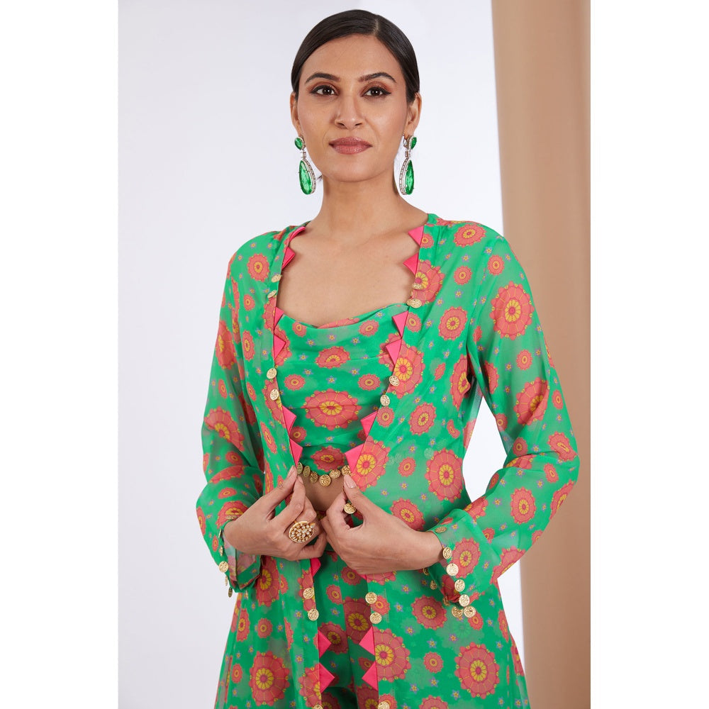Neha Khullar Green Printed Sharara (Set of 3)