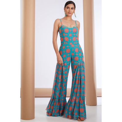 Neha Khullar Blue Printed Jumpsuits