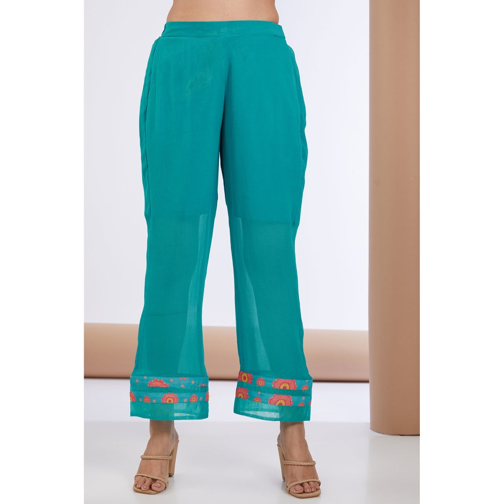 Neha Khullar Printed Blue V Neck Anarkali Kurta Pant & Dupatta (Set of 3)