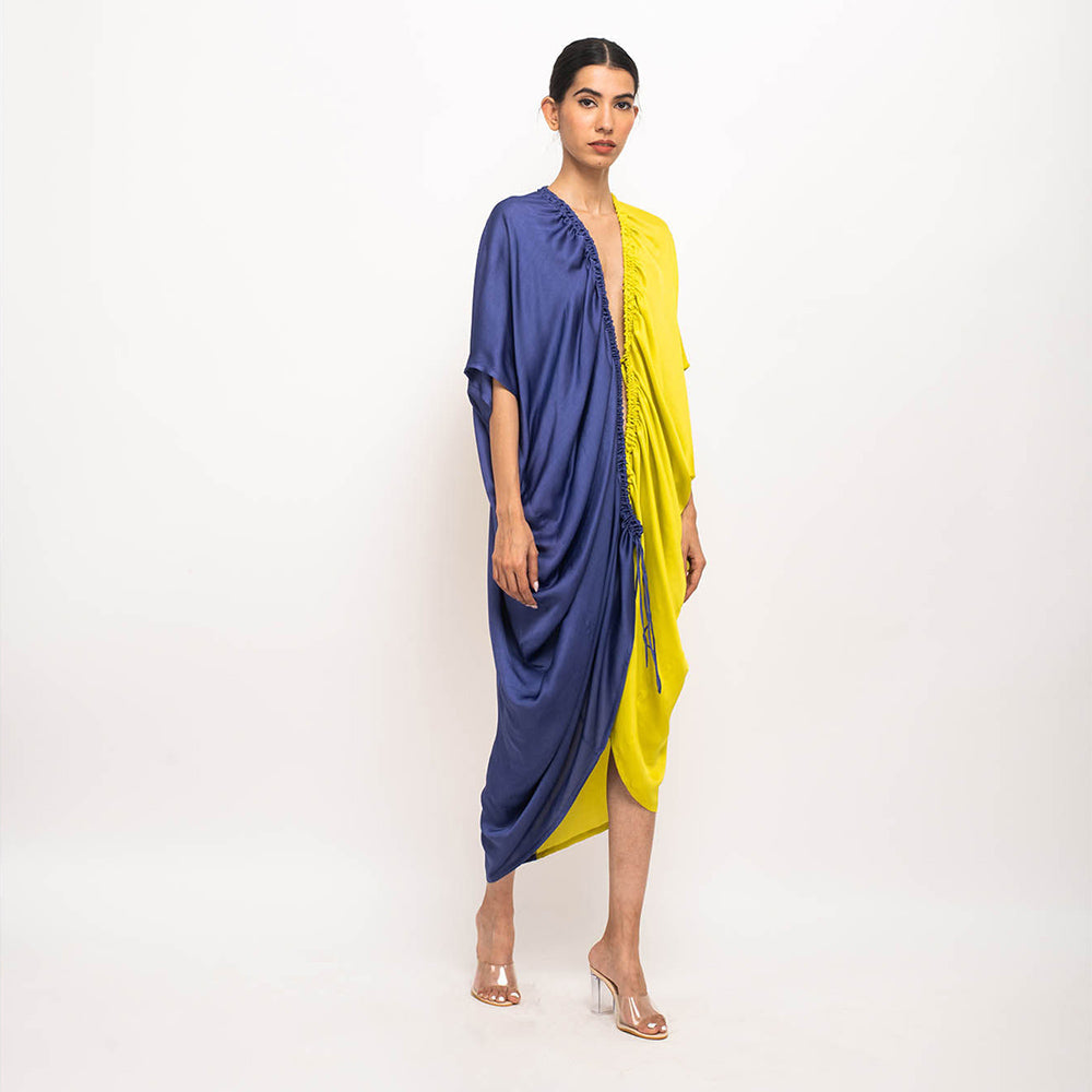 NEORA BY NEHAL CHOPRA Navy Blue & Yellow Rouching Cape