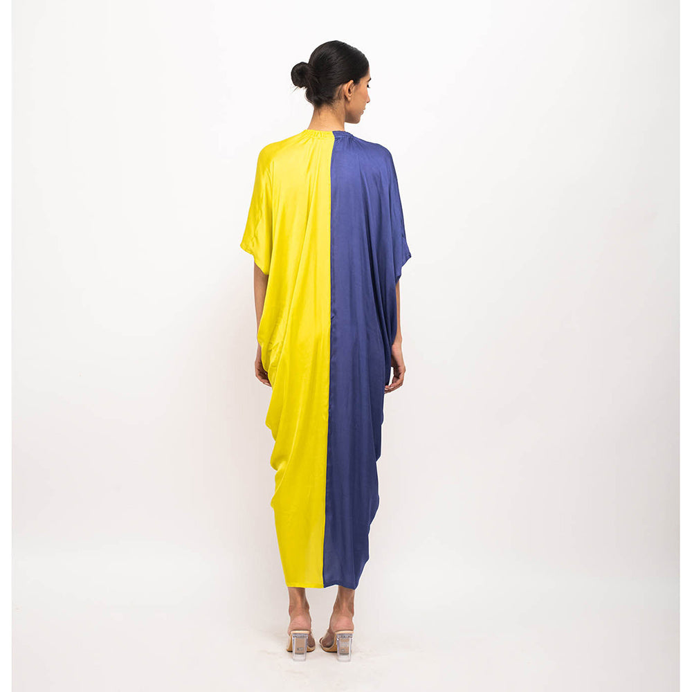 NEORA BY NEHAL CHOPRA Navy Blue & Yellow Rouching Cape