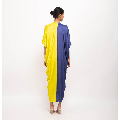 NEORA BY NEHAL CHOPRA Navy Blue & Yellow Rouching Cape