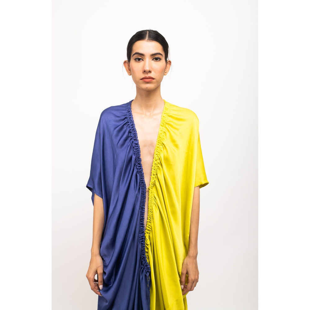 NEORA BY NEHAL CHOPRA Navy Blue & Yellow Rouching Cape