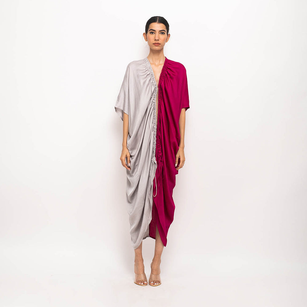 NEORA BY NEHAL CHOPRA Wine & Grey Rouching Cape