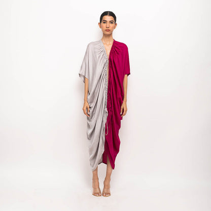NEORA BY NEHAL CHOPRA Wine & Grey Rouching Cape