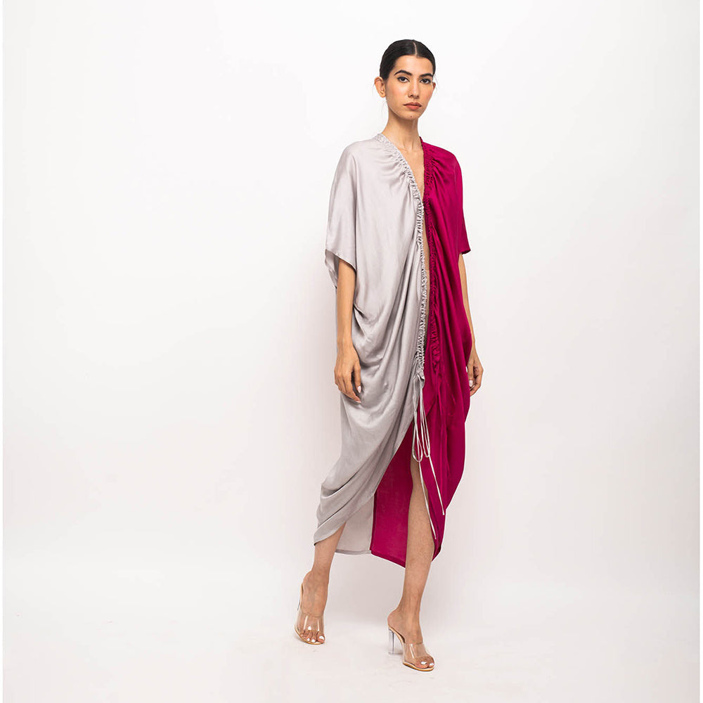 NEORA BY NEHAL CHOPRA Wine & Grey Rouching Cape