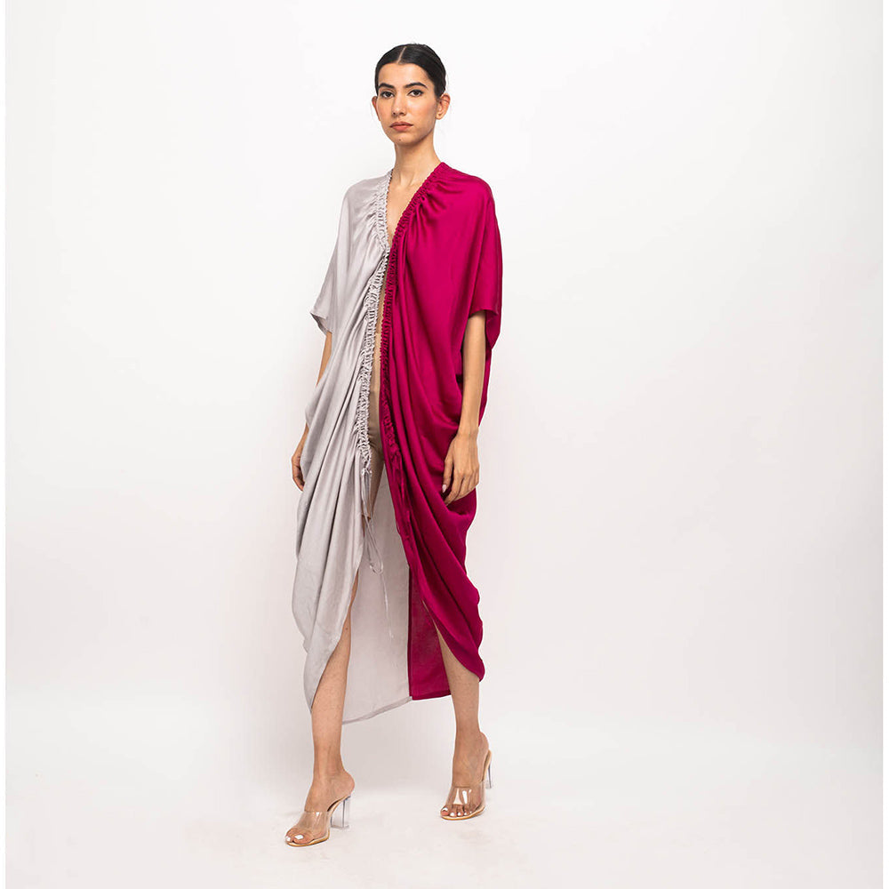 NEORA BY NEHAL CHOPRA Wine & Grey Rouching Cape